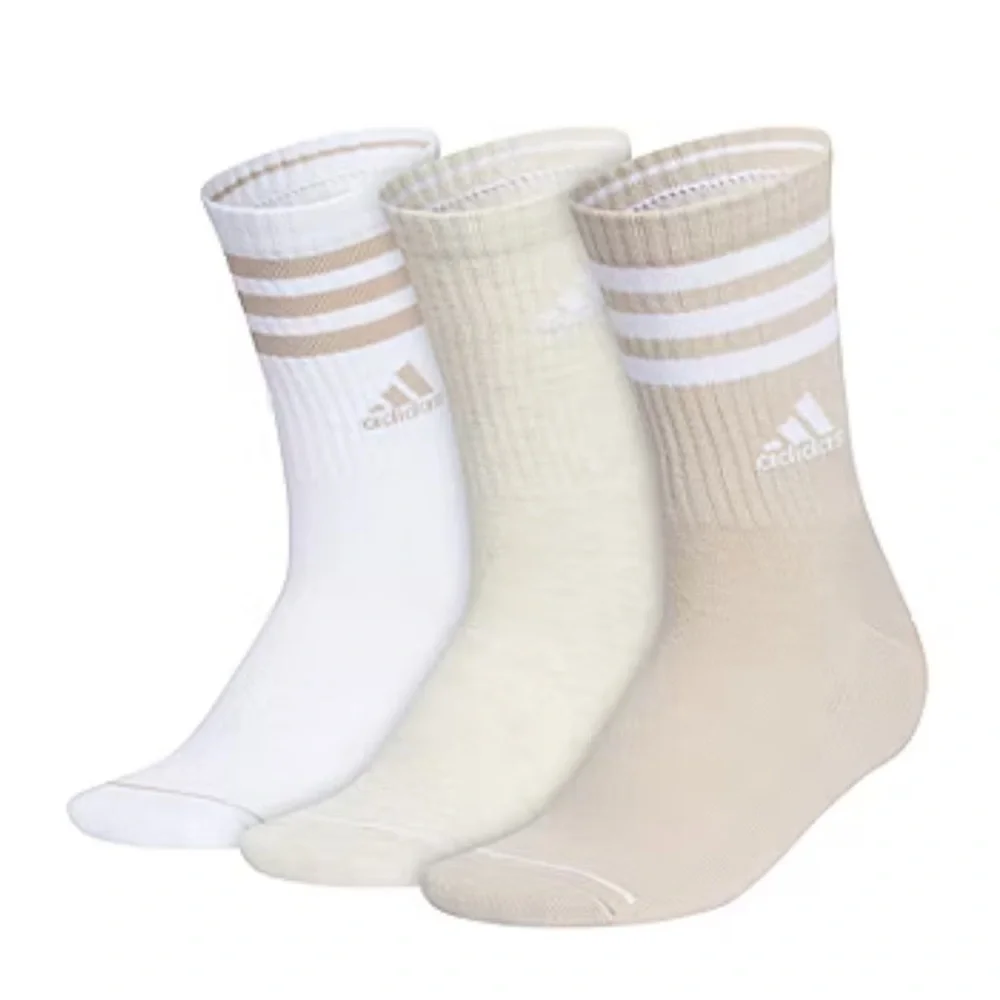 Adidas Crew Socks Cushioned 3 Pair Womens Beige Stripe‎ Size 5-10 Aeroready